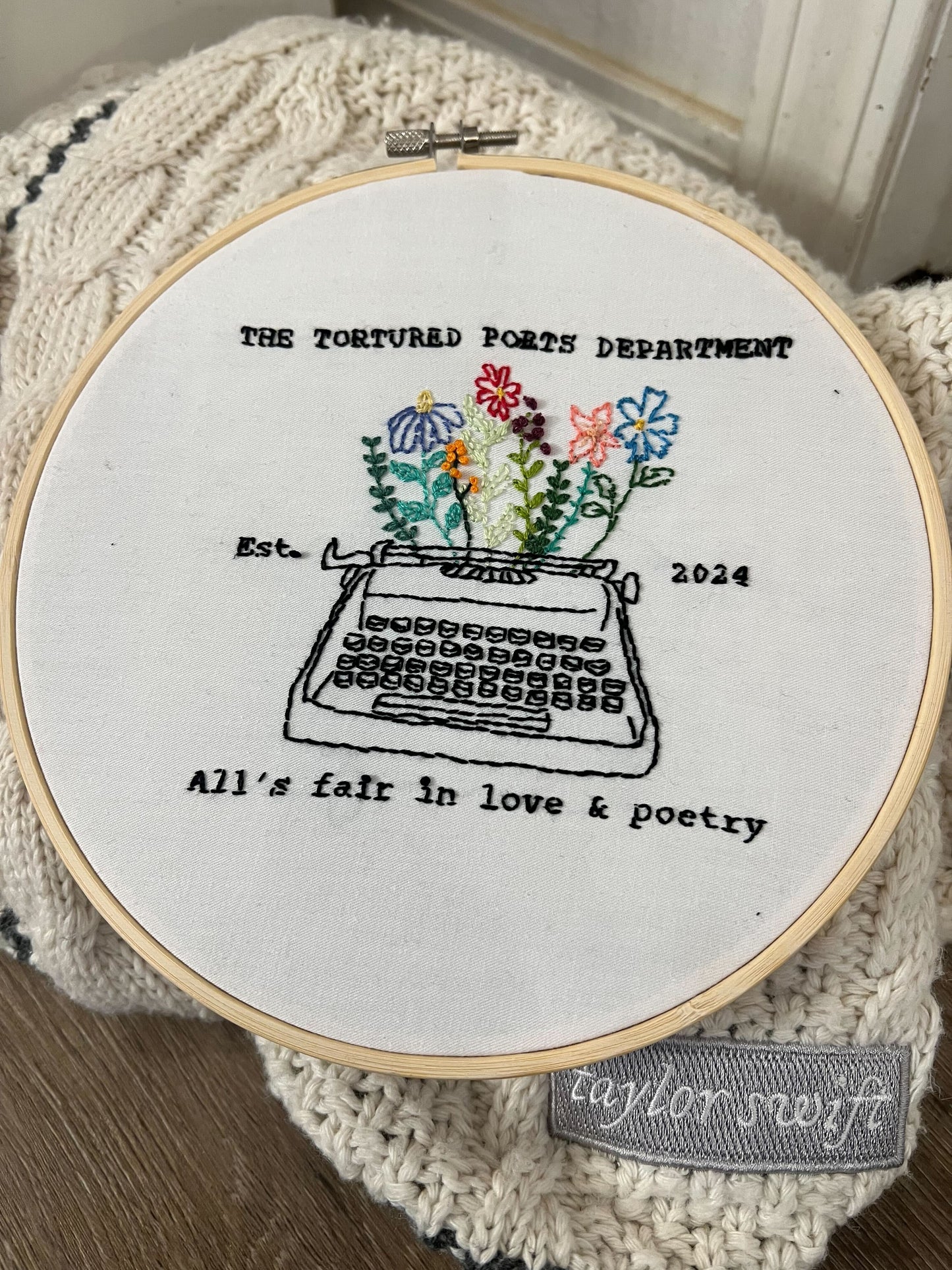 8-Inch Handmade Embroidery Hoop – The Tortured Poets Department Inspired ✍️🎶